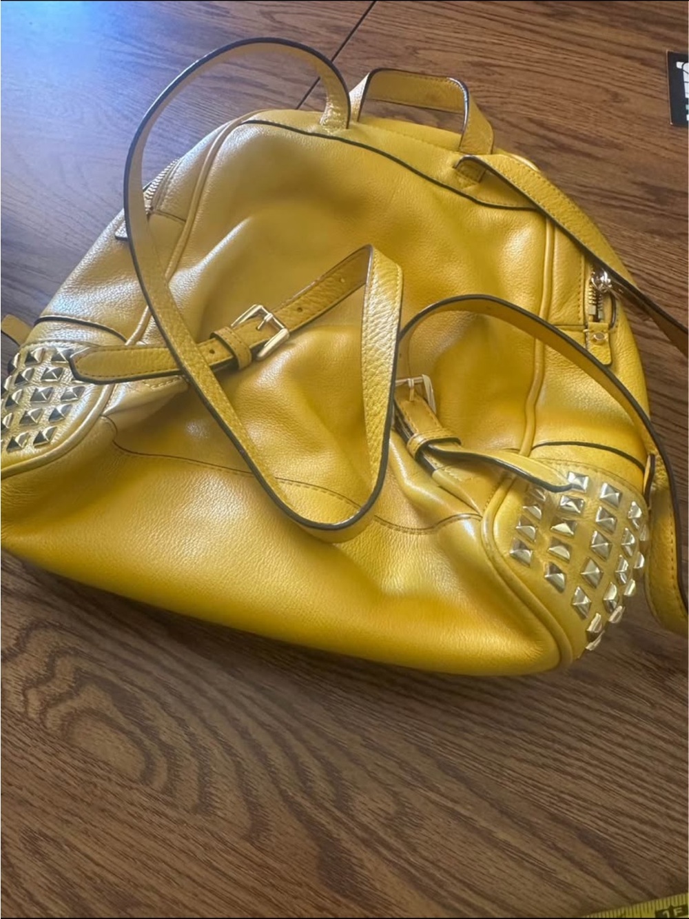 Michael Kors Yellow Pebbled Leather Studded Mini Backpack Gold Hardware - Picture 5 of 5